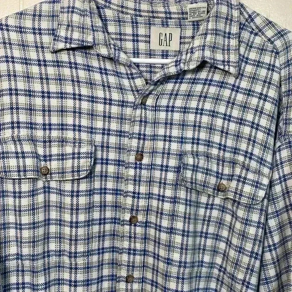 Gap Mens Woven Cream, Blue & Green Long Sleeve Button Front Shirt. Size XL. - Picture 2 of 11